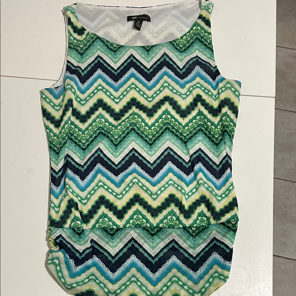AB Studio Green and Blue Zigzag Tank Top